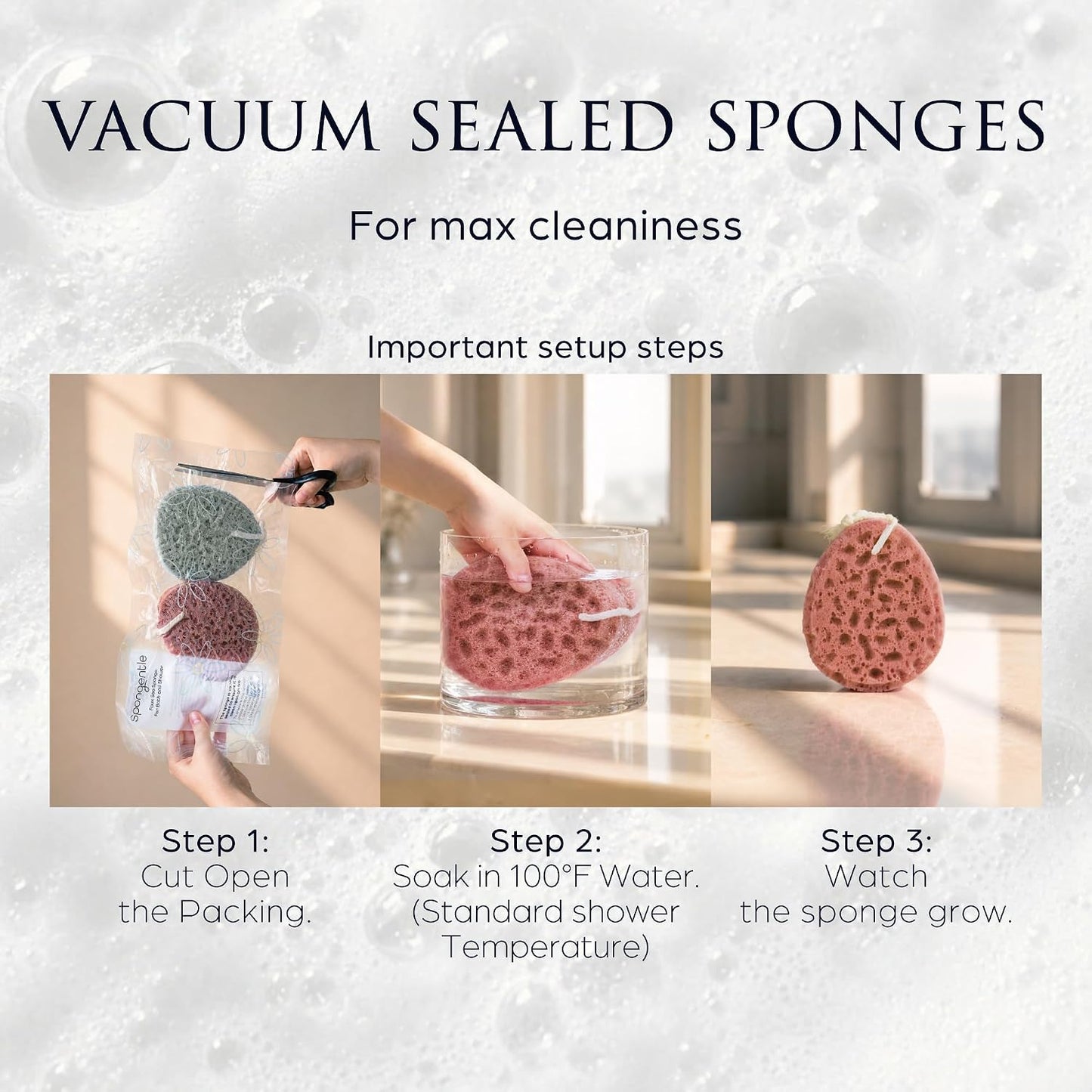 Spongentle Loofah Sponge for Shower and Bathing, Bath Sponge with Dual Texture, Shower Pouf for Gentle and Deep Exfoliation, Large Size Body Scrubber for Men & Women, PU Foam, 37% More Lather, 3 Pack