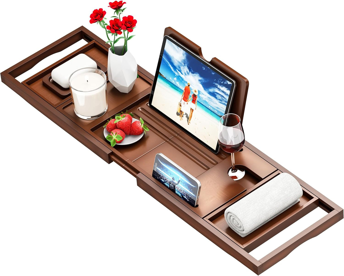 Premium Bamboo Bathtub Tray Caddy - Bath Tub Tray Table for Bathtub - Bath Caddy Tray for Bathtub, Expandable Size, Fits Most Bath Tubs