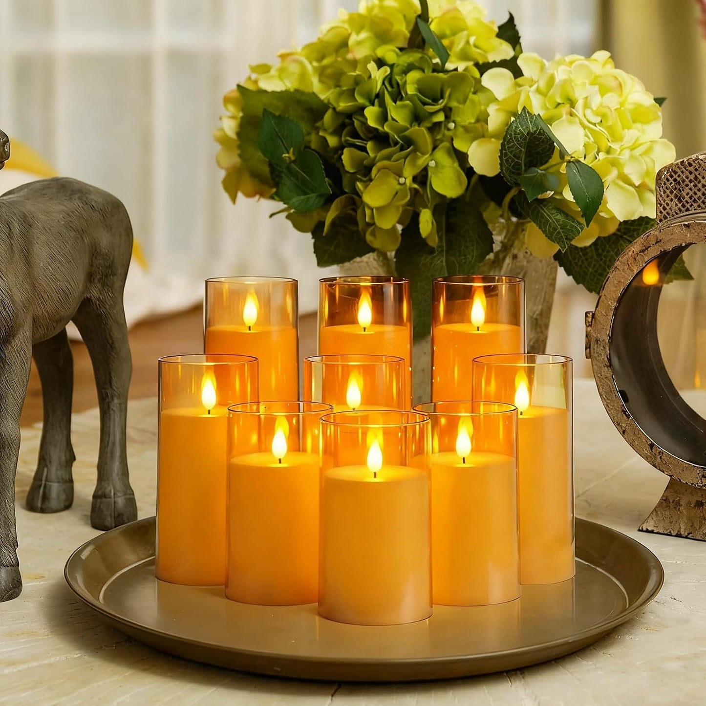 Homemory Gray Flickering Flameless Candles, Battery Operated Acrylic LED Pillar Candles with Remote Control and Timer, Halloween Decor, Set of 5