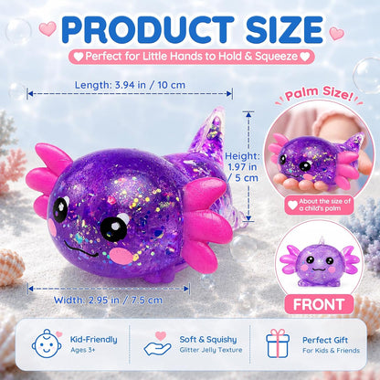 Axolotl Squishy Toy, Cute Glitter Stress Relief Fidget Toy, Soft Squeeze Sensory Toy for Kids Adults, Axolotl Squishy Stress Ball Anxiety Calming Desk Toy Party Favor Handheld Fidget (Yellow)
