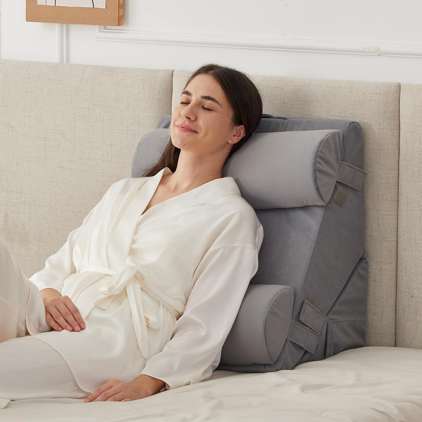 Ruqmuis Wedge Pillow Set for After Surgery, 3PCS Adjustable 9&12 Inch Bed Wedge Pillow for Sleeping, Incline Pillow Wedge for Headboard, Post Surgery, Acid Reflux, Neck&Back Support, White/Grey