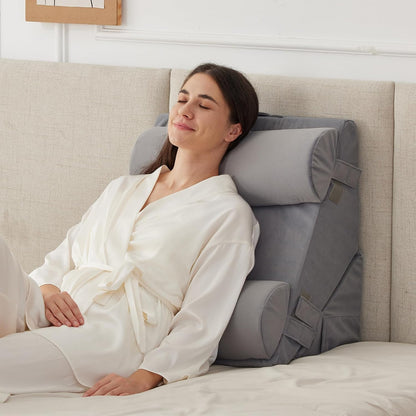 Ruqmuis Wedge Pillow Set for After Surgery, 3PCS Adjustable 9&12 Inch Bed Wedge Pillow for Sleeping, Incline Pillow Wedge for Headboard, Post Surgery, Acid Reflux, Neck&Back Support, White/Grey