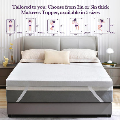 SINWEEK 2 Inch Gel Memory Foam Mattress Topper Ventilated Soft Pressure Relieve Mattress Pad, Breathable Bed Topper, CertiPUR-US Certified, Twin Size