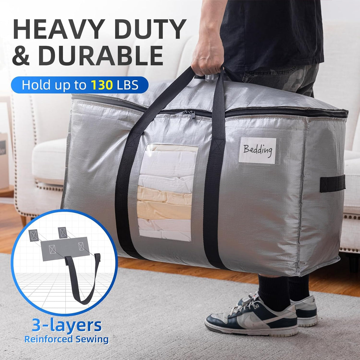 TAILI Blue Extra Large Moving Bags,Storage Bags with Visible Window