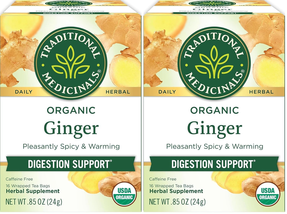 Traditional Medicinals Organic Ginger Herbal Tea, Promotes Healthy Digestion, (Pack of 2) - 16 Tea Bags