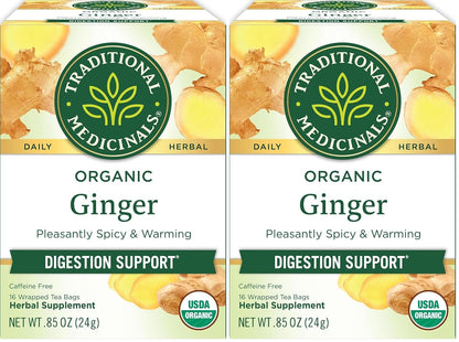 Traditional Medicinals Organic Ginger Herbal Tea, Promotes Healthy Digestion, (Pack of 2) - 16 Tea Bags