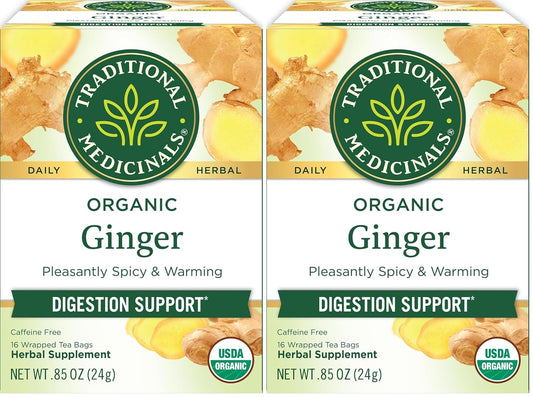 Traditional Medicinals Organic Ginger Herbal Tea, Promotes Healthy Digestion, (Pack of 2) - 16 Tea Bags