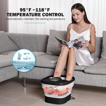 KNQZE Collapsible Foot Spa Bath with Heat & Remote Control, Bubble Massage, Temperature Control, Red Light, Timer, 16 Rollers & Pumice Stone for a Soothing Spa Experience