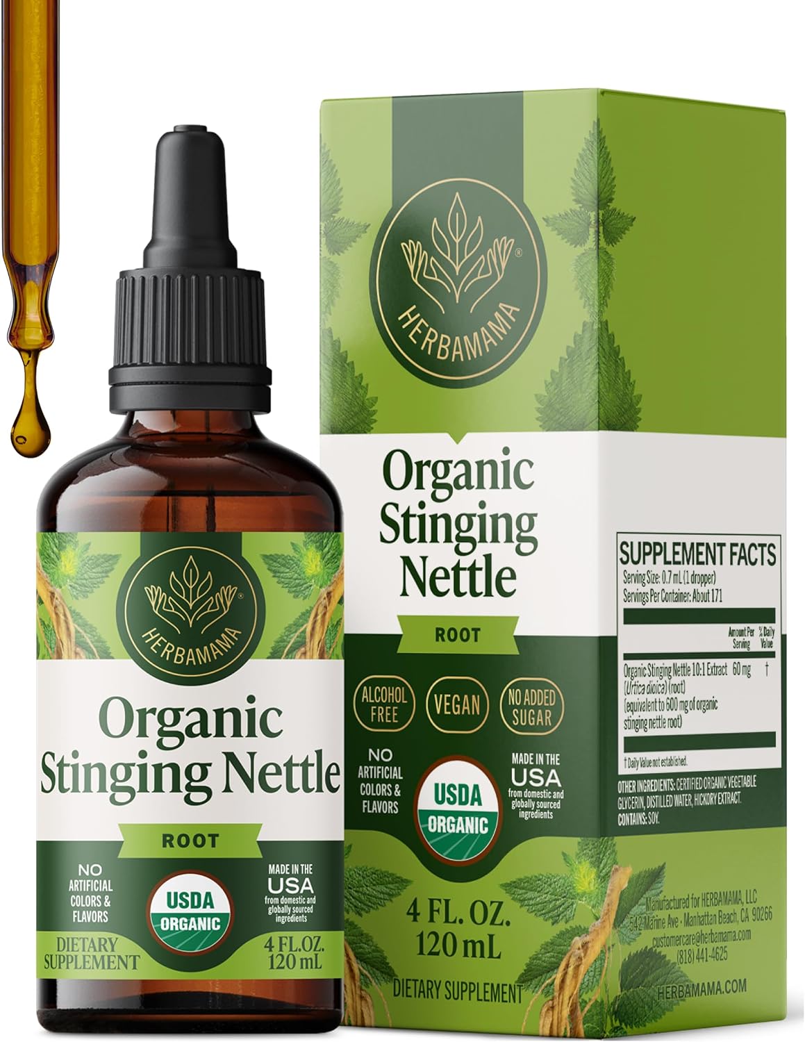 HERBAMAMA USDA Organic Stinging Nettle Root - Urinary Tract Support - 4 oz