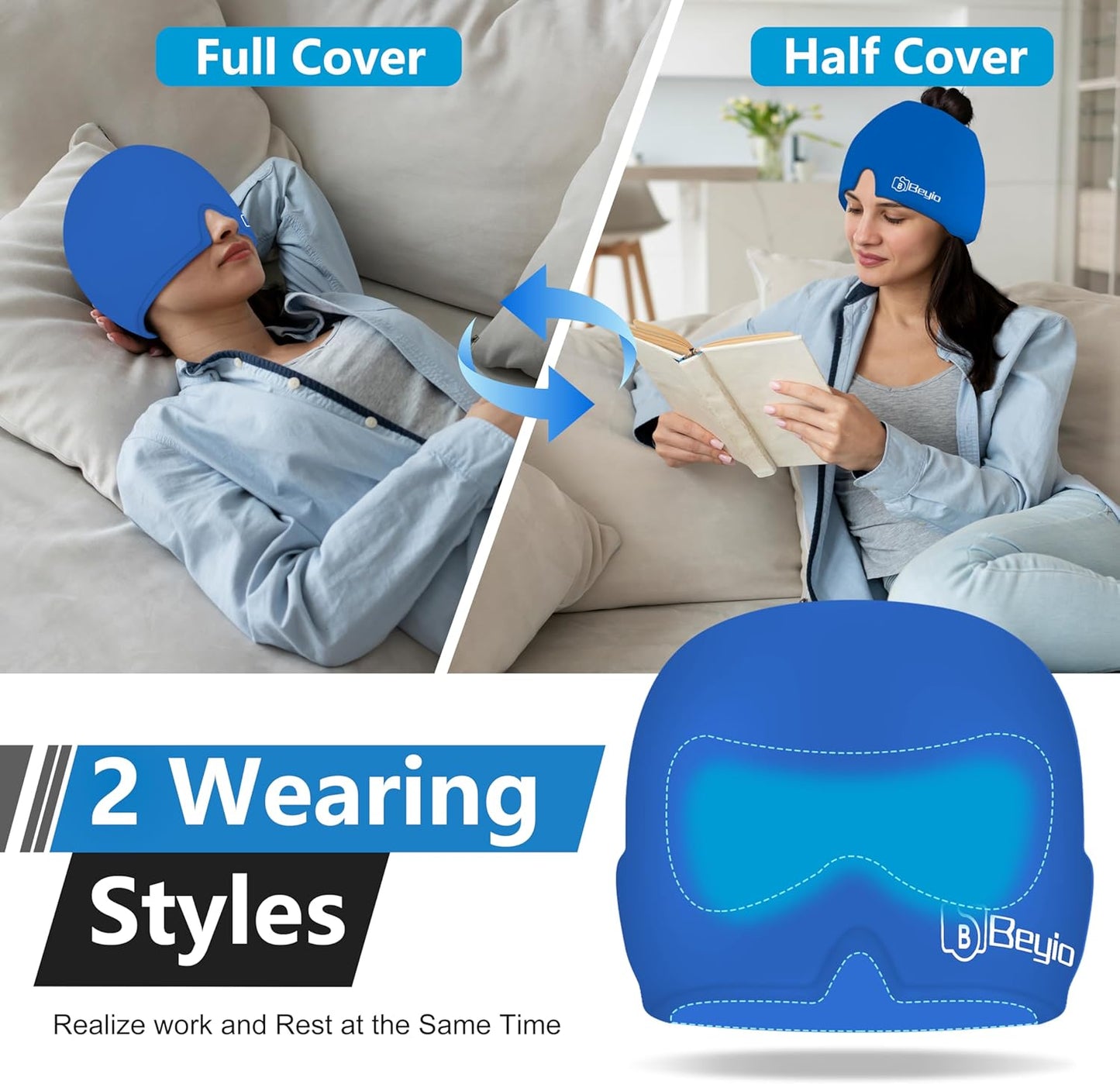 Migraine Relief Cap, All Around Gel Covered Reusable Headache Relief Cap, Black Migraine Cap for Headache Relief, Puffy Eyes