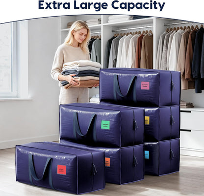Moving Bags Heavy Duty 210GSM with Full-Open Side Zipper, 93L 220lbs Waterproof Foldable Storage Totes for College Dorm Move-In, Moving Boxes Alternative & Home Organization, Blue
