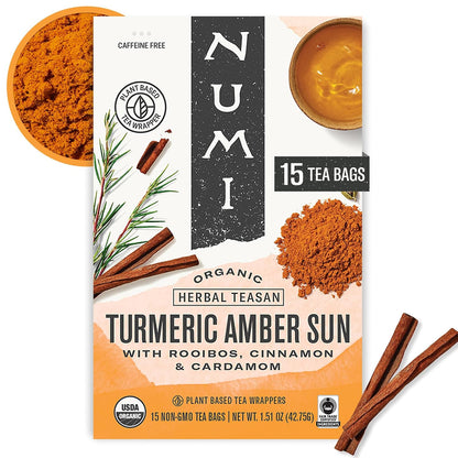Numi Organic Amber Sun Turmeric Tea, 15 Herbal Tea Bags, Caffeine Free