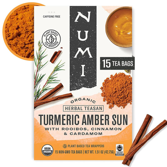 Numi Organic Amber Sun Turmeric Tea, 15 Herbal Tea Bags, Caffeine Free