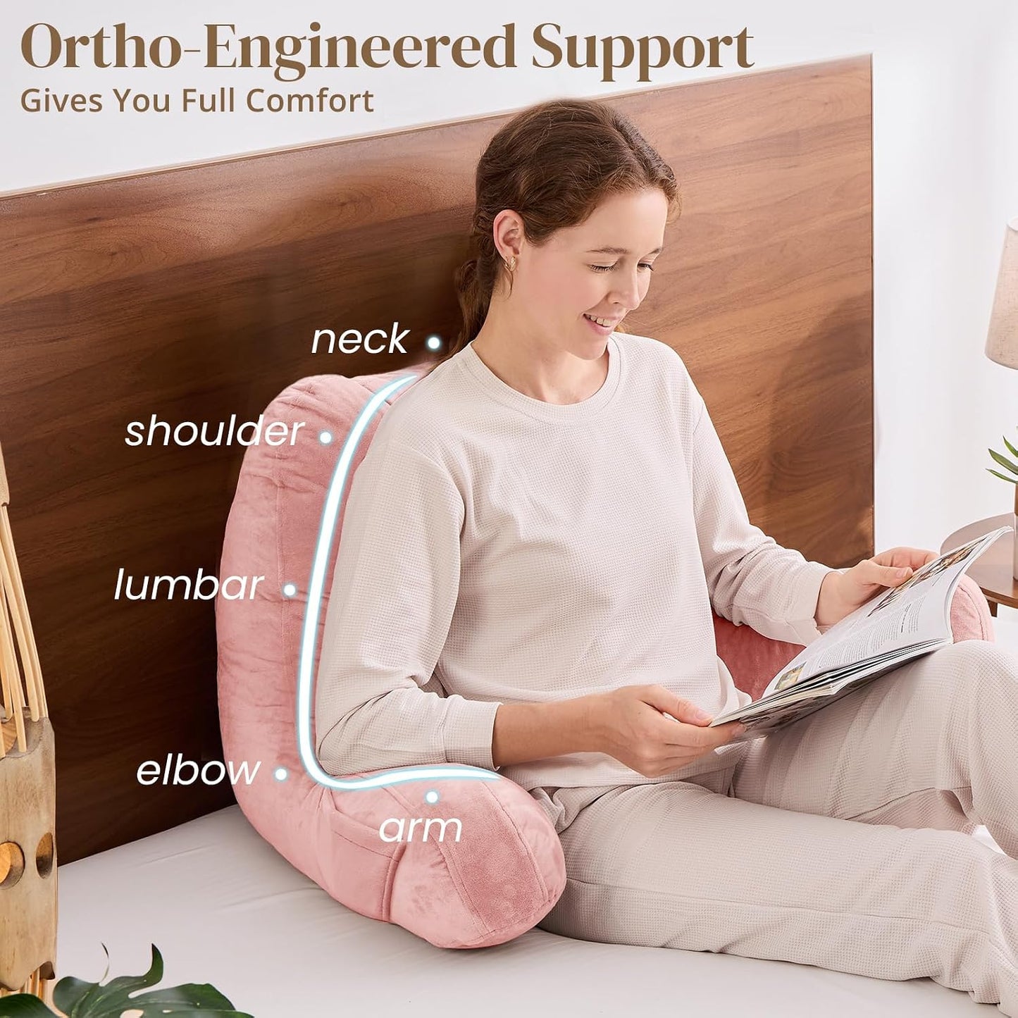 Sasttie Reading Pillows for Sitting in Bed Adult, Back Pillow Bed Sitting Up, Back-Rest Support Cushion for Sit Up on Couch, Sofa, and Floor, Dorm Essentials, Oeko-Tex Certified, Dark Grey