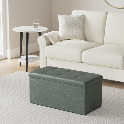 SONGMICS MAZIE Collection - 43 Inches Folding Storage Ottoman Bench, Ottoman with Storage, Foot Rest Stool, Load 660 lb, for Living Room, Synthetic Leather, Black ULSF701