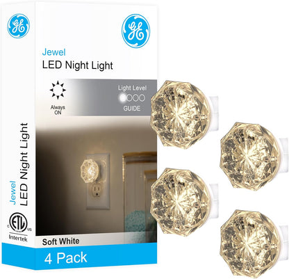 GE SleepLite Jewel LED Night Light, Plug-in, Always On, Amber, UL-Certified, Energy Efficient, Ideal Nightlight for Bedroom, Bathroom, Nursery, Hallway, Kitchen, 85881, 4 Pack