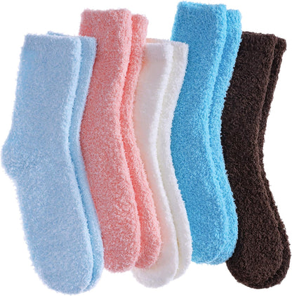 LANLEO 5/6 Pairs Womens Super Soft Fuzzy Plush Warm Winter Home Sleeping Slipper Socks