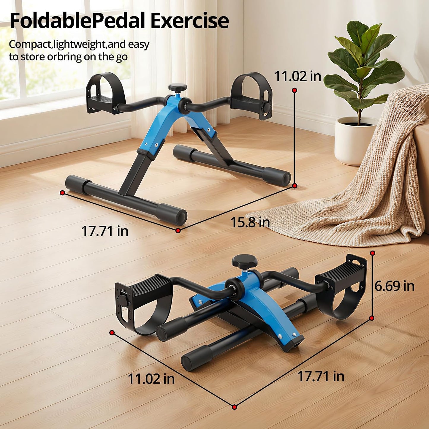 Folding Pedal Exerciser Mini Exercise Bike Under Desk Bike for Arms and Legs Workout, Portable Desk Bike Peddler Machine for Sedentary Officer & Seniors