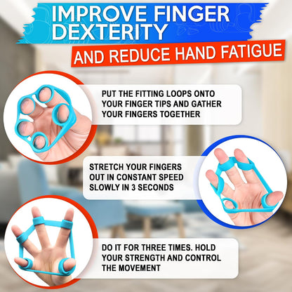 6Pcs Finger Extension Bands - Finger Stretcher Exerciser Silicone Grip Strengthener, 3 Resistance Levels, Ergonomic Hand Exerciser with Shape-Retention, Tear-Resistant Comfort Grip for Hand Recovery