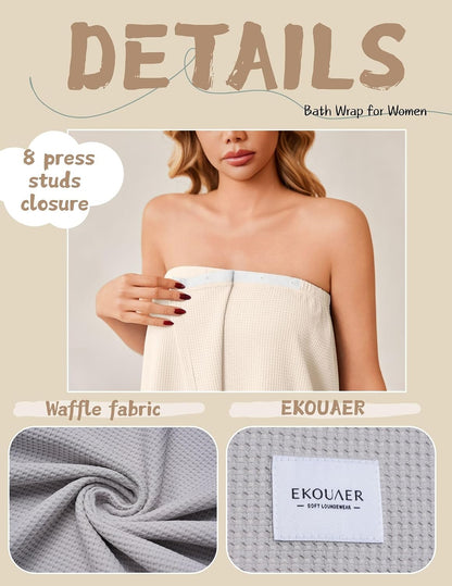 Ekouaer Waffle Robes For Women Bath Wrap Lightweight Shower Wrap 2026 Knee Length Spa Robe with Adjustable Closure S-XL