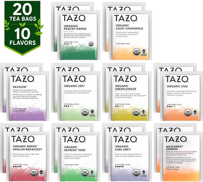 Tazo Tea Bags Sampler 20 Count Variety Gift Box, 10 Different Flavors