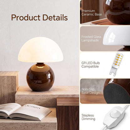 Dawnwake Mushroom Lamp Table Lamp for Bedroom-Small Desk Table Lamps,White