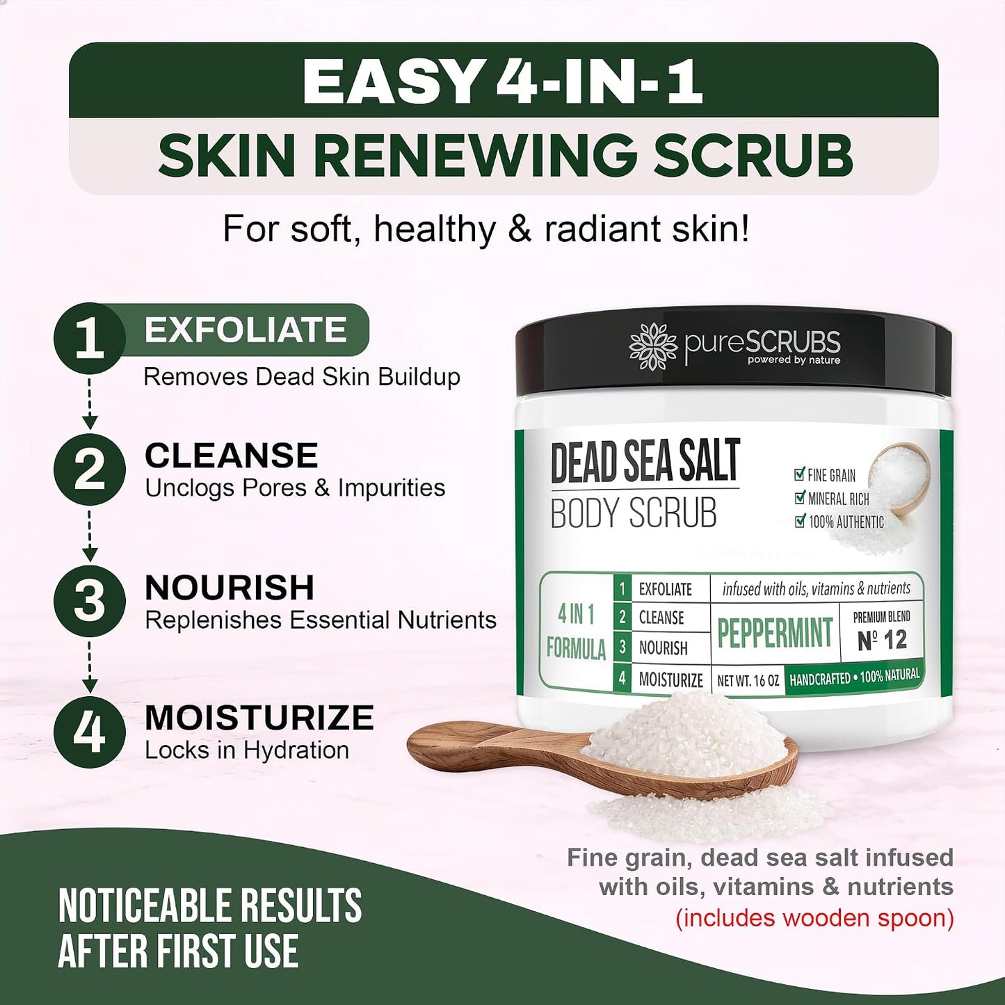 pureSCRUBS Premium Cucumber Body Scrub Set, Exfoliating Dead Sea Salt Scrub | Ultra Skin Smoothing, Deeply Moisturizing, Shower Scrub for Women, Softens Rough, Dry Skin, Includes Loofah, Spoon & Soap