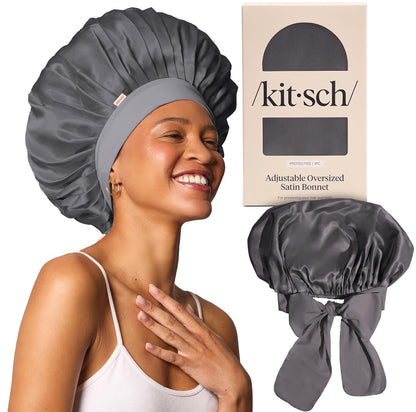 Kitsch XL Satin Bonnet for Sleeping - Softer Than Silk Bonnet For Sleeping Women - Secure Fit, Adjustable, Night Cap For Curly & Textured Hair - Prevents Breakage, Tangles & Thinning - Blush
