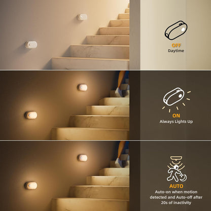 Lyridz Rechargeable Night Light with Motion Sensor, Dimmable Amber Nightlights for Bathroom, Bedroom, Kids Room, Hallway, Stairs, Pet House, 2 Pack