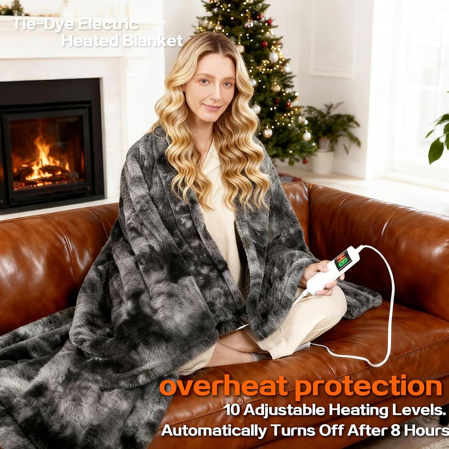 Heated Electric Blanket Throw 50''x60'' - Fast Tie-Dye Heating Blanket, Washable Heat Blanket 10 Heating Settings, 8h Timer Auto Off & Heated Protection, Soft Flannel & Sherpa Material