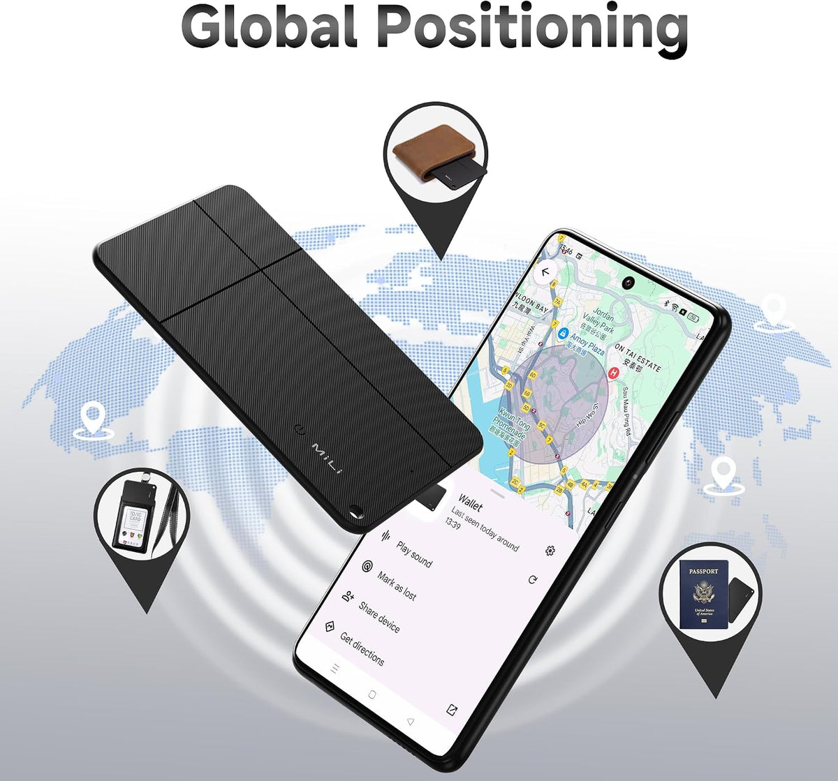 MiLi Wallet Finder for Android Phone, Bluetooth Wallet Tracker Card