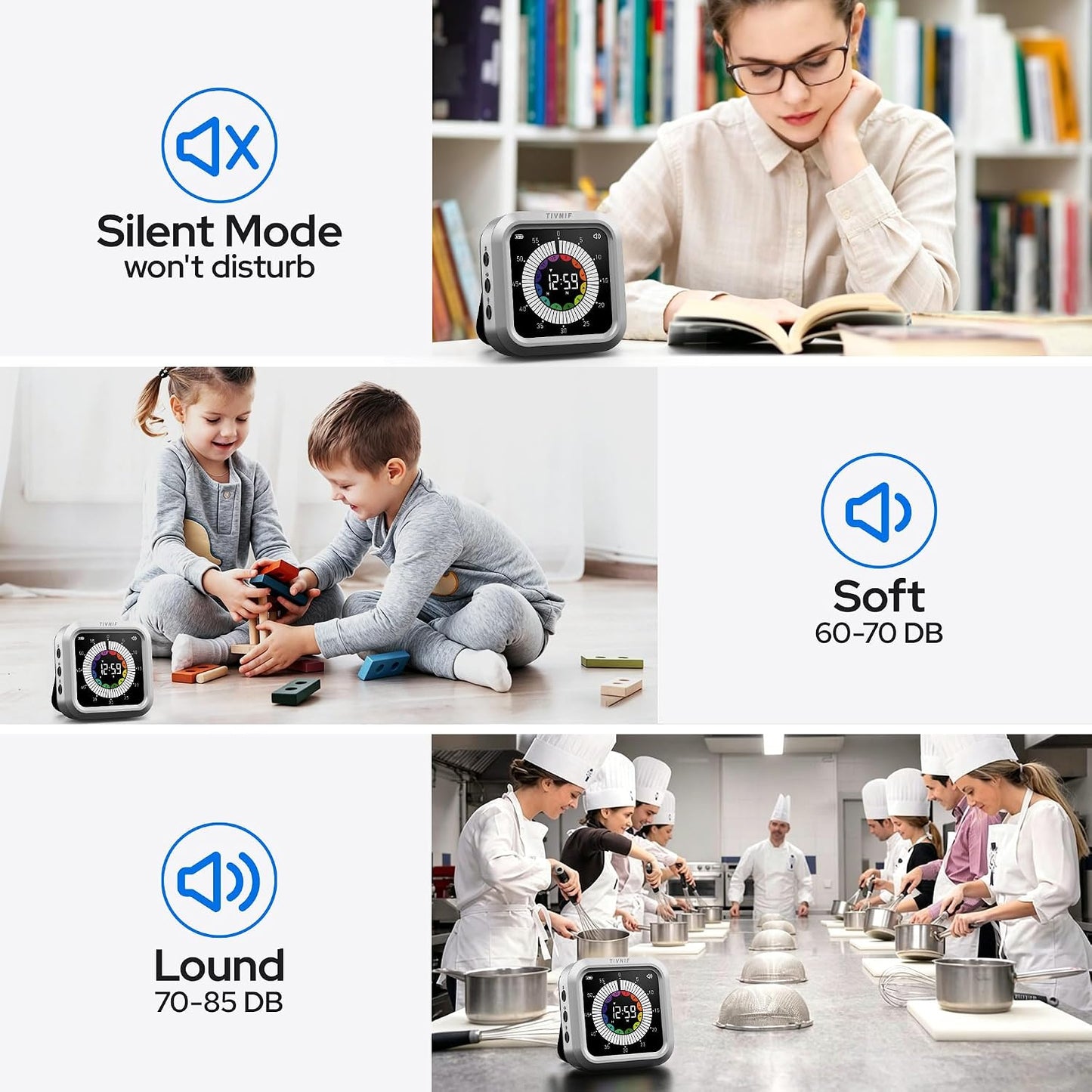 Visual Timer for Kids with Color Display Kitchen Timer 1500mAh Battery | Memory Function Scroll Wheel Control, Magnetic Back with Stand, Up to 12h59m Countdown, Kitchen, Study & Classroom