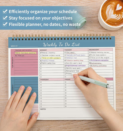 104 Pgs To Do List Notepad, 52 Undated Sheets Duplex-printed