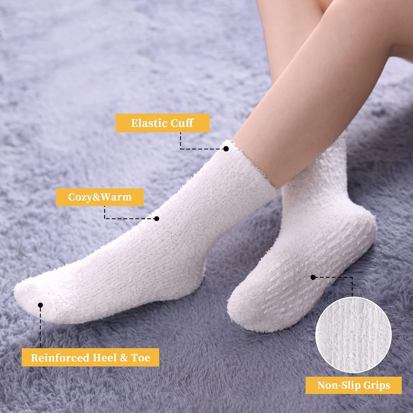 FNOVCO Non Slip Socks for Women Winter Warm Cozy Fuzzy Slipper Socks Soft Fluffy Hospital Socks with Grips