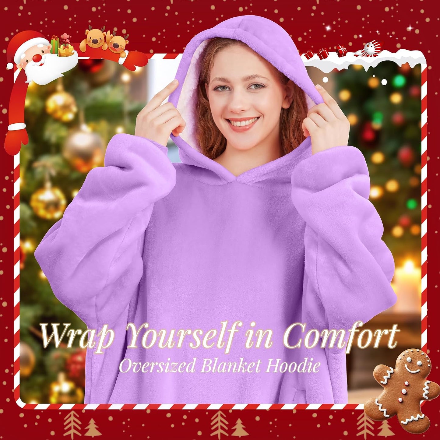 AmyHomie Wearable Blanket Hoodie for Adults & Teens,Oversized Sherpa Hooded Blanket,Warm Cozy Blanket Sweatshirt as Christmas Birthday Gifts for Women Men