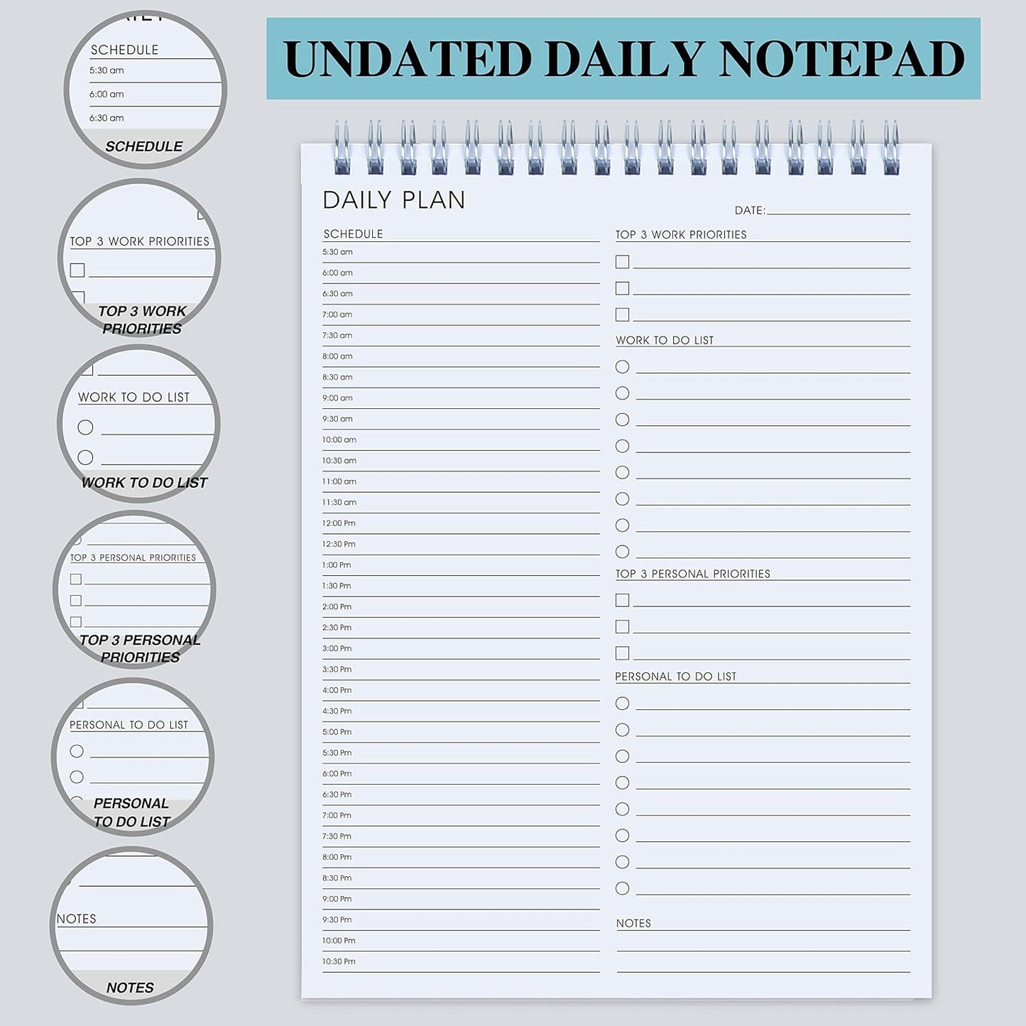 Weekly Planner Notepad,Spiral To Do List Undated Planning Pad, Weekly Organizer for Students, Weekly Agenda for Work & Daily Life, 52 Sheets, 6.5 x 9.8 in (Green)