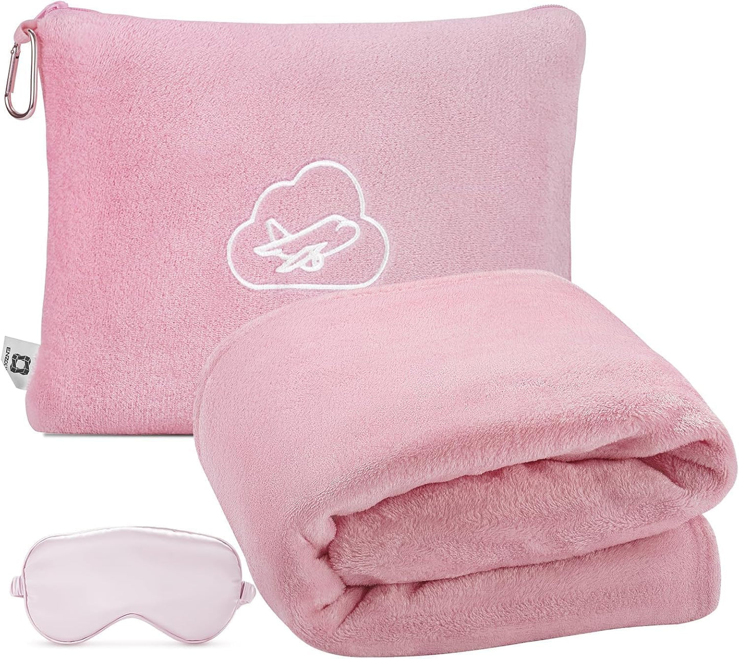 Travel Blanket Pillow,Airplane Blanket Compact with Bag Eye Mask, Ultra-Soft,Warm & Lightweight Included,Travel Essentials for Women & Men, Luggage Sleeve & Backpack Clip 65x40 in, Grey