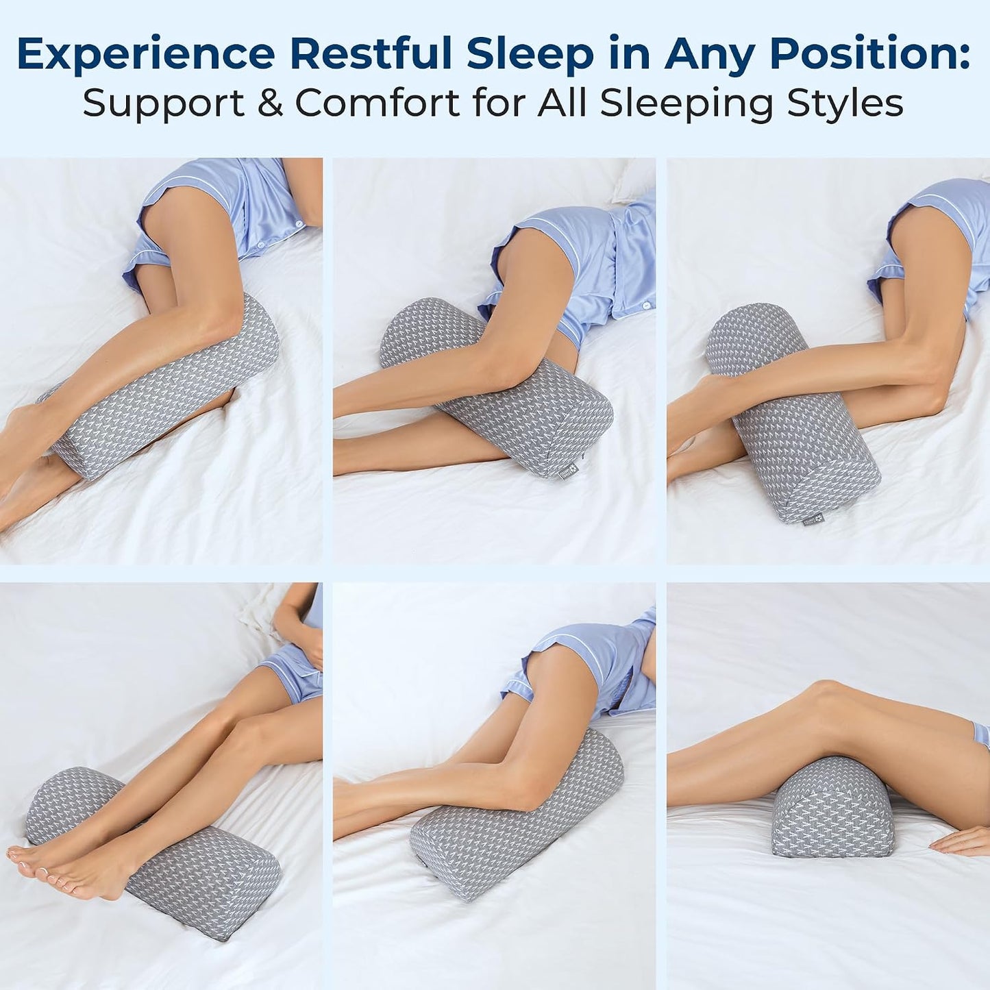 5 STARS UNITED Knee Pillow for Back Sleeping – Half Moon Bolster Pillow for Legs, Under Knee Pillow for Sleeping on Back, Memory Foam Leg Pillow for Back Pain, Gray