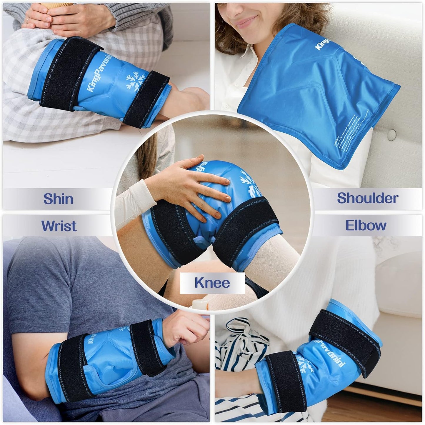 KingPavonini XXL Knee Ice Pack Wrap Around Entire Knee After Surgery, Large Reusable Gel Ice Pack for Injuries, Pain Relief, Swelling, Sports Injuries, 1 Pack (Blue)