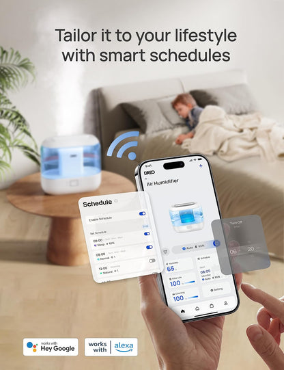 DREO 4L Smart Cool Mist Humidifiers for Bedroom HM311S Black | Top Fill, Quiet Sleep 28 dB, 36H Runtime for large room, Touch/APP/Voice Control, Nightlight, ideal for Baby, Plants, Nursery