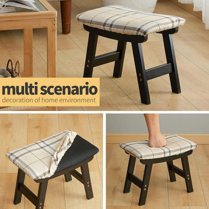 Foot Stool Ottoman Foot Rest Under Desk,Small Stool for Living Room, Bedroom and Kitchen (Brown Legs - Beige Stool Surface)