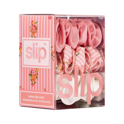 slip Large Scrunchie Multi | Set of 3 Pure Silk Large Scrunchies | Includes 1 Pink, 1 Caramel, 1 Black | 100% Mulberry Silk, Anti-Crease, Gentle on Hair, Reduces Breakage | Stylish & Durable