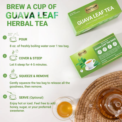 LeafLea Guava Leaf Tea Bags, Guava Leaves Tea, Caffeine-Free, 120 Count