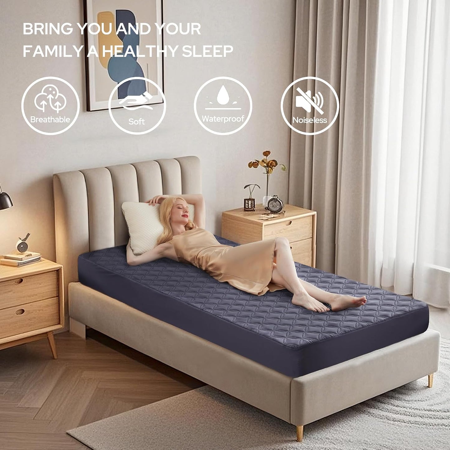 BEDLORE Waterproof Mattress Protector, Noiseless King Size Mattress Pad with Deep Pocket Fitted Up to 6-18 inches, Soft Breathable Dirt-Proof Bed Mattress Cover Washable for Bedroom, Hotel (Gray)