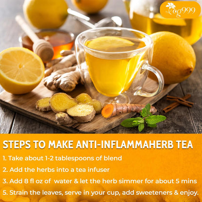 120 Bags Premium Turmeric Ginger Cinnamon Tea, Improve Digestion, Support Brain, Weight, Skin and Sleep, Eco-Conscious Tea Bags and Premium Natural Ingredients. Turmeric Ginger Herbal Tea. No Sugar, No Caffeine, No Gluten, Vegan.
