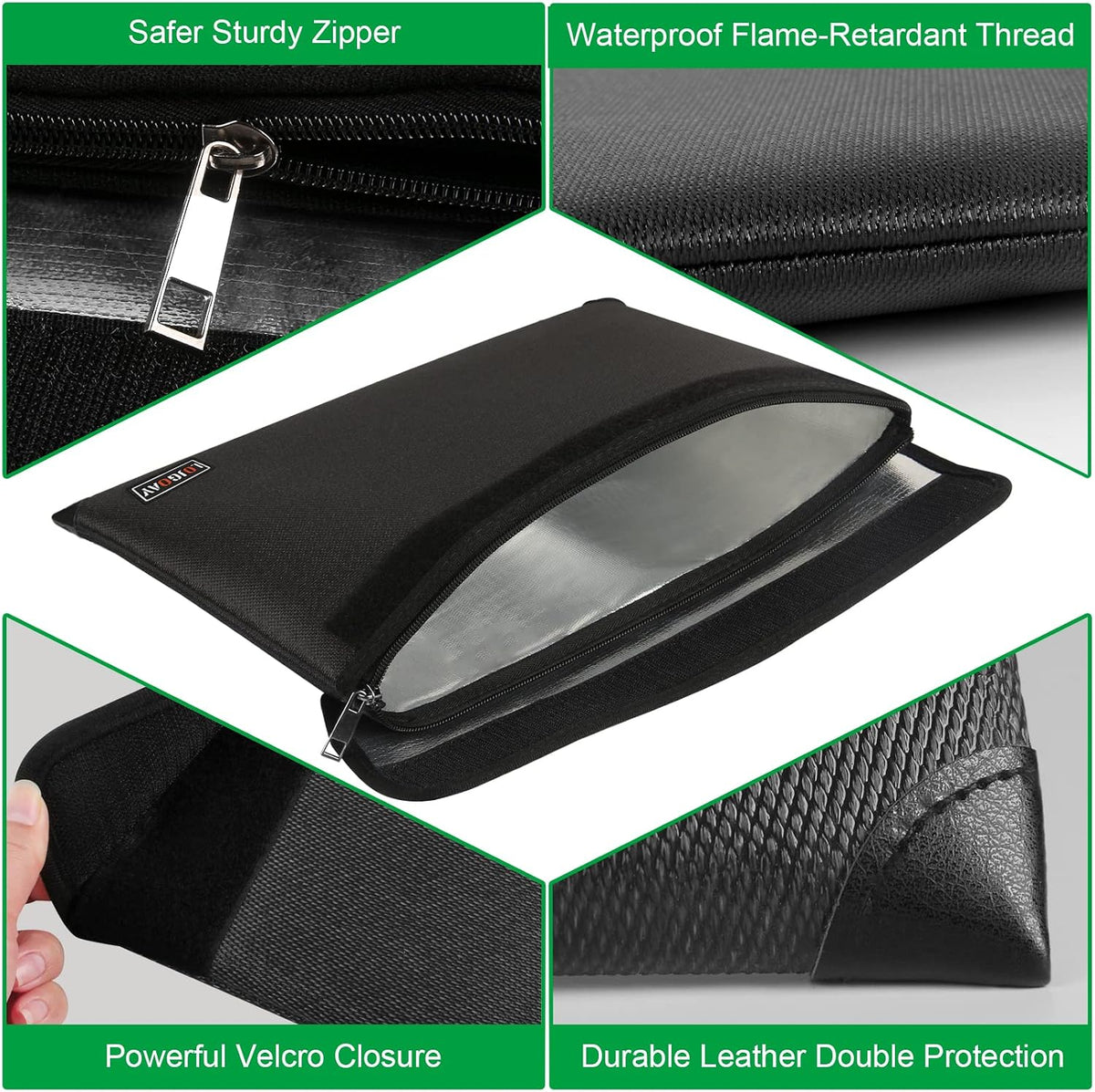 Fireproof Document Bag - with 5200°F Heat Insulated, Waterproof Fireproof Bag with Zipper, 8 Layers of Functional Materials, Fireproof Money Bag for Cash/Documents/Valuables, Fire bag 11"x7.7"