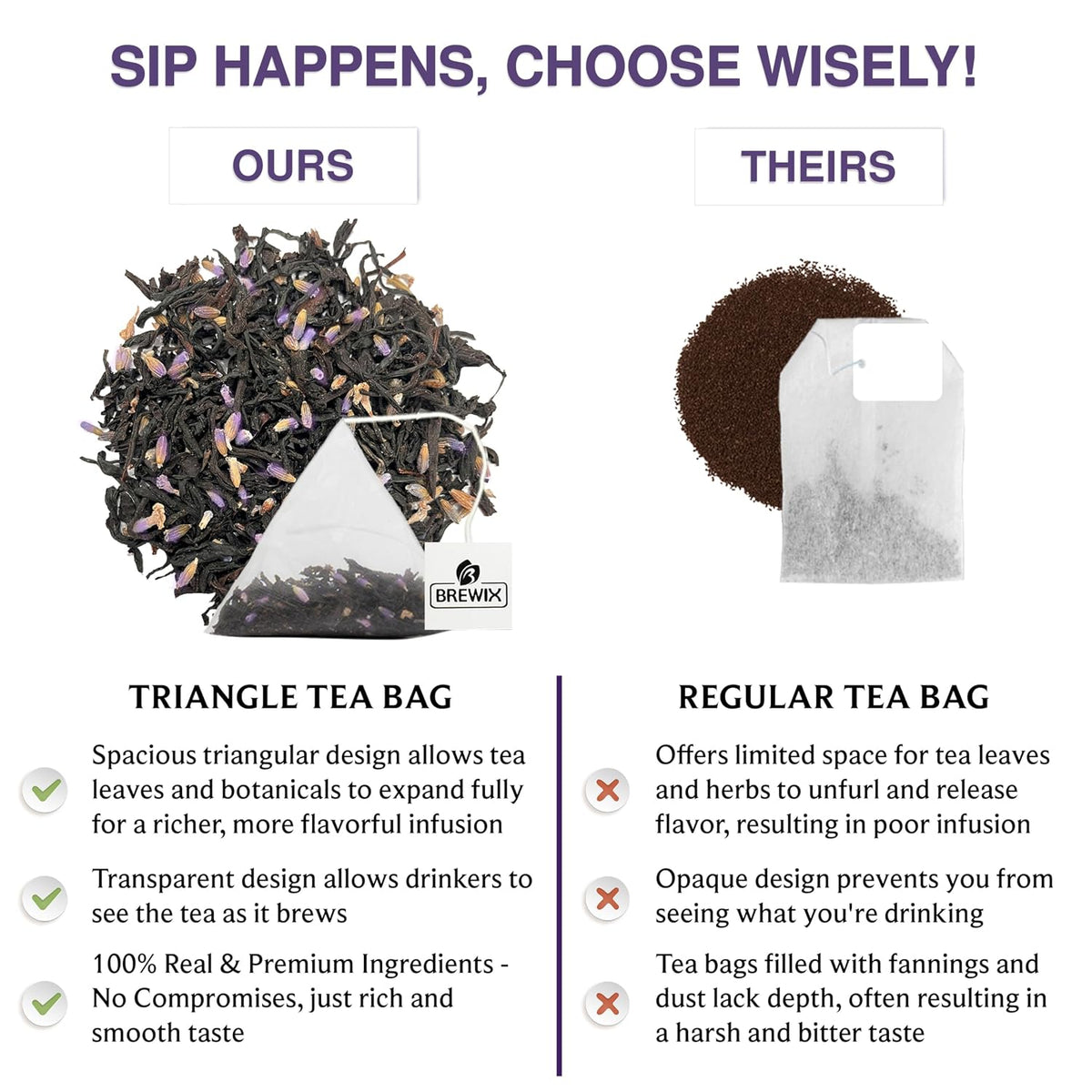 BREWIX, Earl Grey Lavender Tea Bags (25 Whole-Leaf Pyramid Sachets) | London Fog Black Tea with Natural Bergamot, Lavender & Vanilla | Floral, Aromatic & Caffeinated, Hot, Iced or Latte | Picnic in Paris