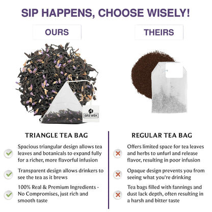 BREWIX, Earl Grey Lavender Tea Bags (25 Whole-Leaf Pyramid Sachets) | London Fog Black Tea with Natural Bergamot, Lavender & Vanilla | Floral, Aromatic & Caffeinated, Hot, Iced or Latte | Picnic in Paris
