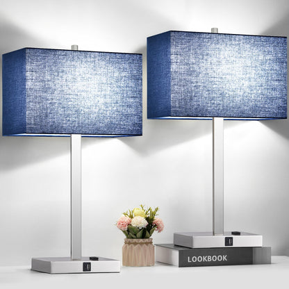 21" Touch Bedside lamps with 2 USB & AC Outlets, 3-Way Dimmable Bedside Table Lamps Set of 2 for Bedroom Living Room Office Reading, Gray Shade Lamps for Night Stands, 5000K LED Bulbs Included