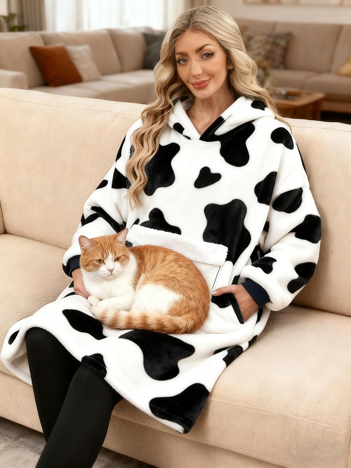 Wearable Blanket Hoodie Gifts for Women Men, Oversized Blanket Sweatshirt Cozy Fleece Blanket with Dog Giant Pocket
